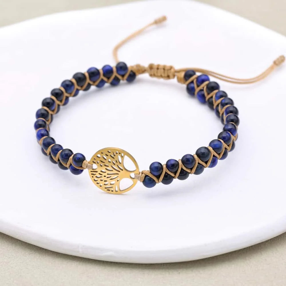 Blue Tiger's Eye Tree of Life Bracelet: Focus & Courage Talisman