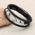 8mm Heart Amazonite Hematite Multilayer Leather Bracelet for Unisex