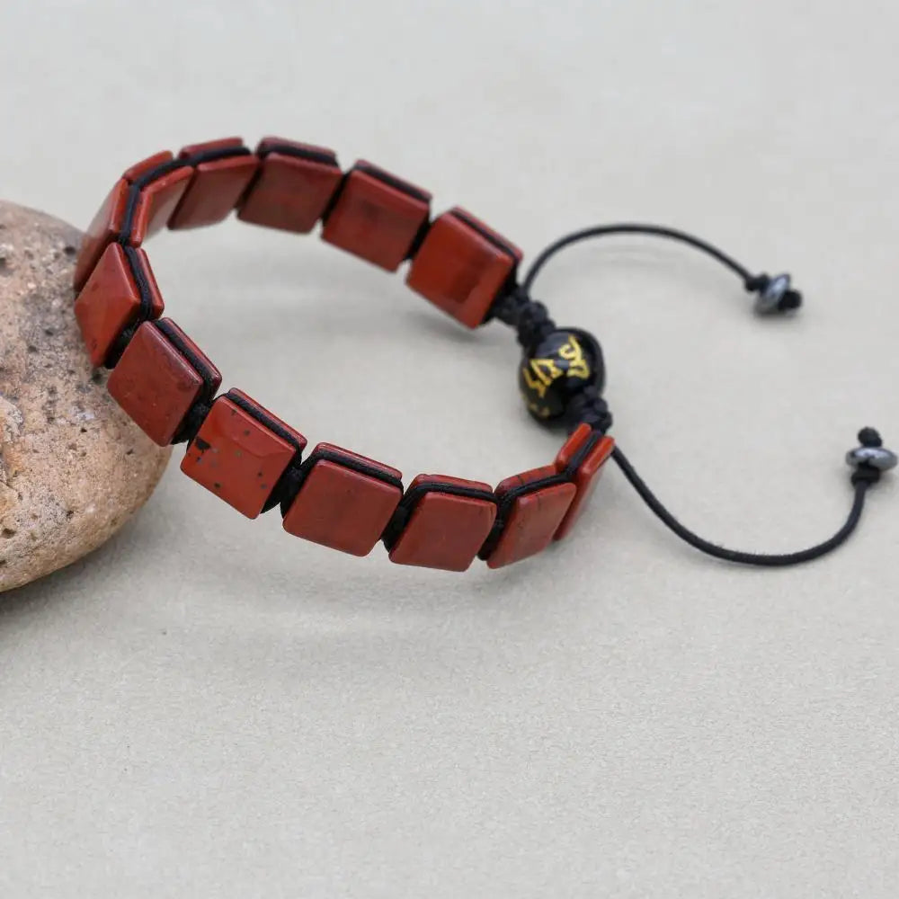 Unisex 10mm Square Red Jasper Braided Bracelet with Mantra Agate