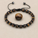 Unisex Tiger's Eye and Hematite Disc Braided Bracelet