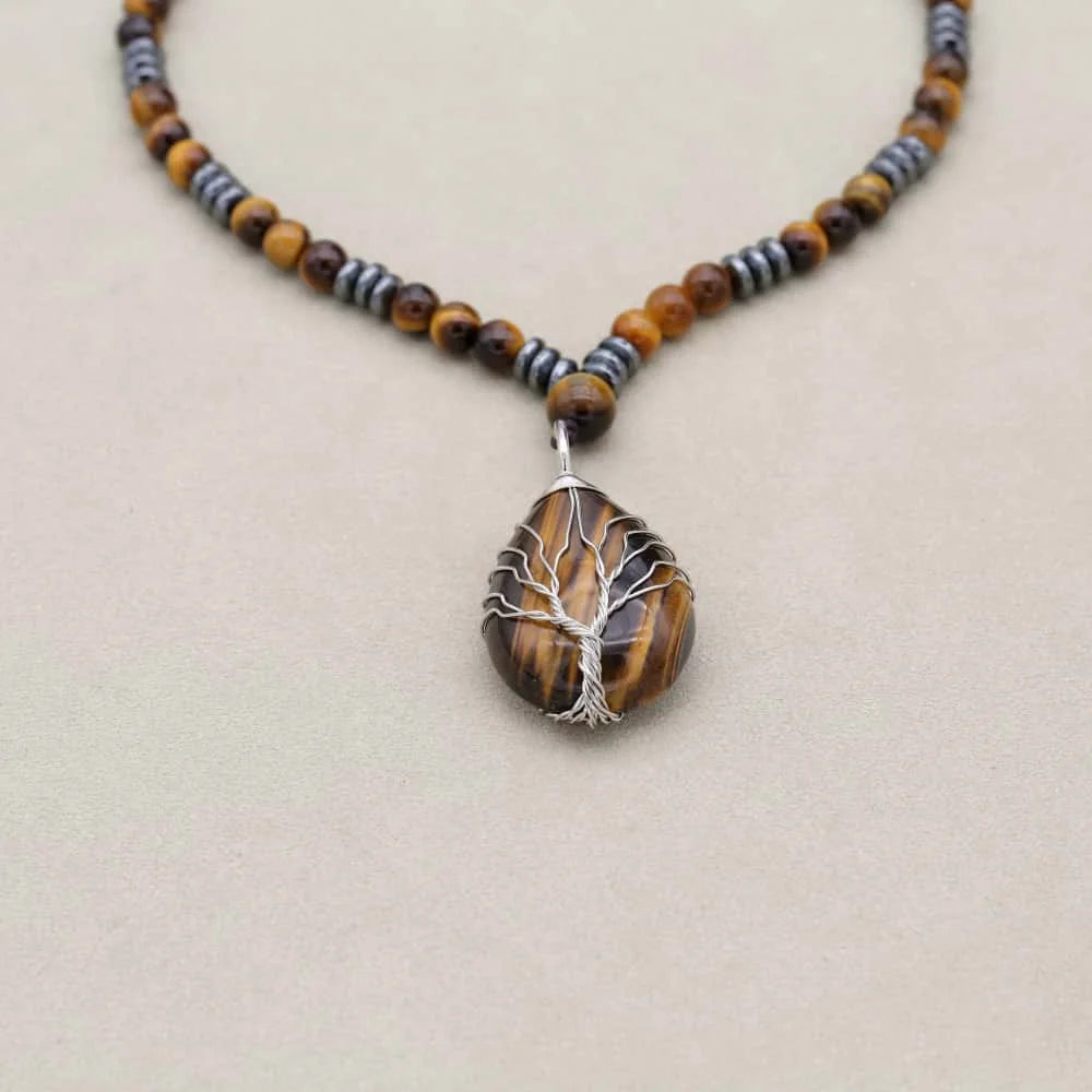 Tiger's Eye Courage Necklace: Tree of Life Protection & Vitality (Unisex)