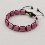 Handmade 10mm Square Rhodonite Beaded Braided Bracelet with Six-Sword Mantra Agate Adjustable
