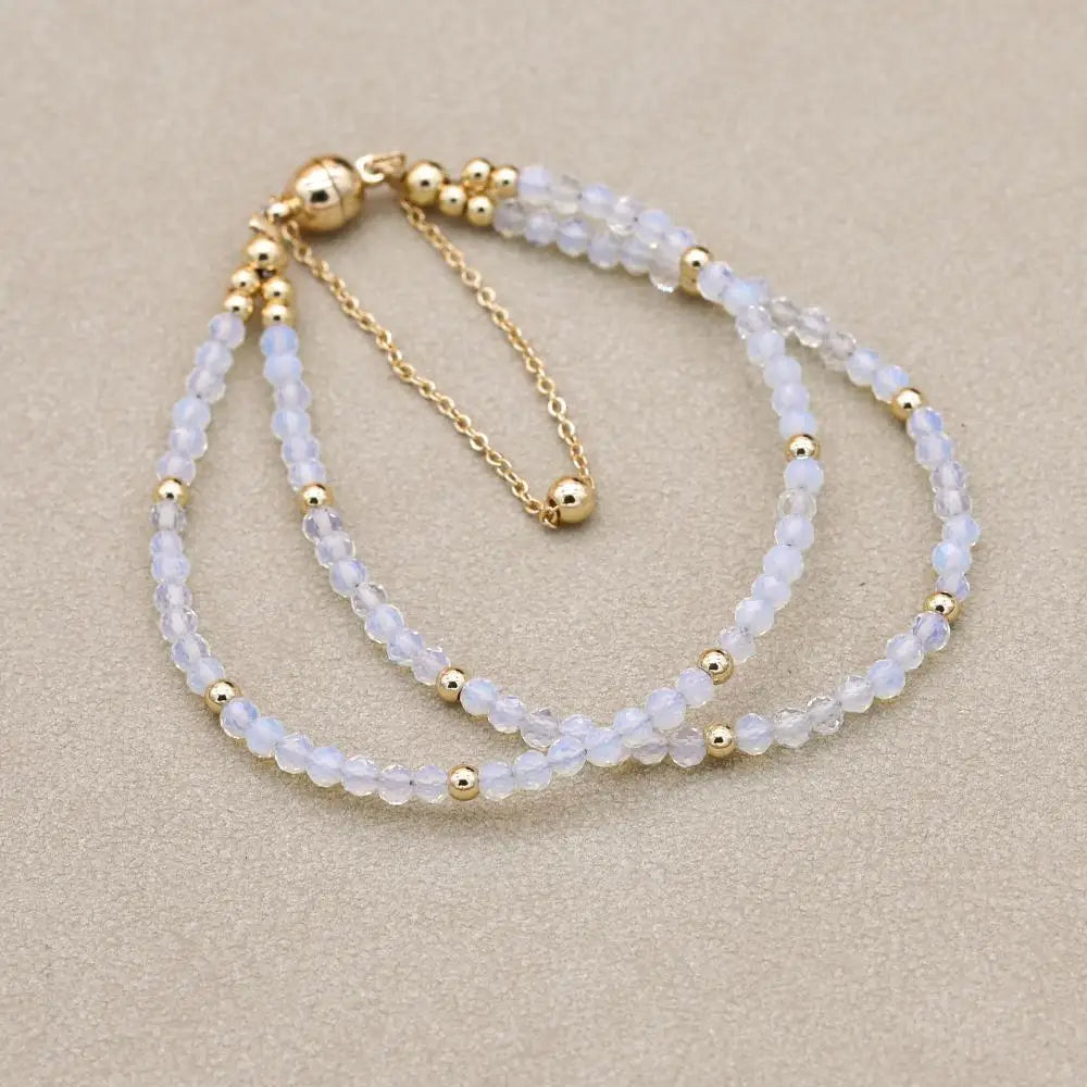 Handmade 3mm Faceted Opal Double-Layer Bracelet with Magnetic Clasp