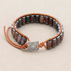 Strength and Serenity Indian Agate Hematite Leather Wrap Bracelet