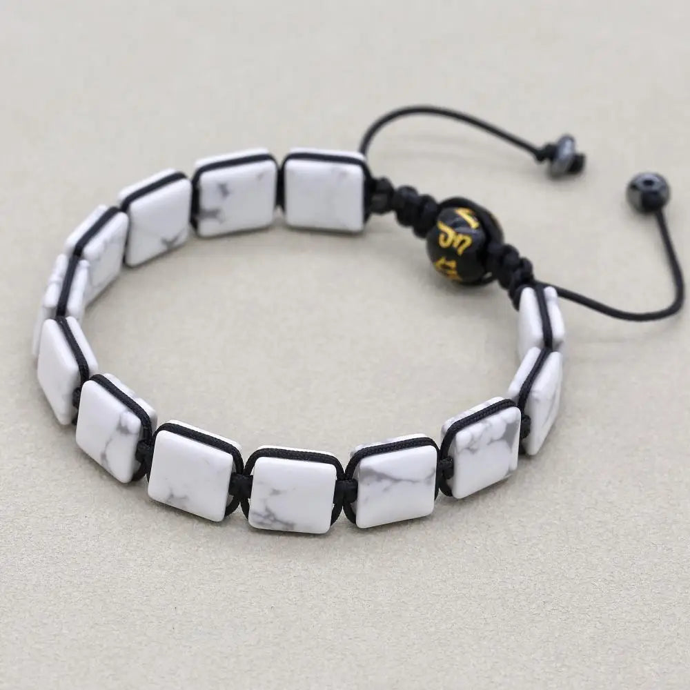 Unisex 10mm Square White Howlite Braided Bracelet