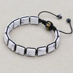 Unisex 10mm Square White Howlite Braided Bracelet