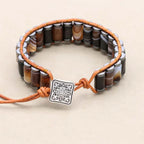Inner Anchor: Coffee Striped Agate and Grounding Hematite Leather Wrap Bracelet