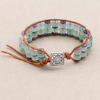 Handmade Aventurine & Fluorite Gemstone Leather Wrap Bracelet with Adjustable Cord