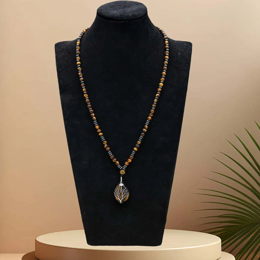 Tiger's Eye Courage Necklace: Tree of Life Protection & Vitality (Unisex)