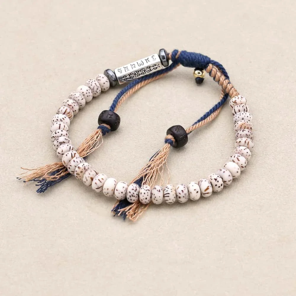 Peace and Wisdom Star Moon Bodhi Seed Six Word Mantra Braided Bracelet