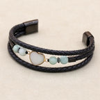8mm Heart Amazonite Hematite Multilayer Leather Bracelet for Unisex