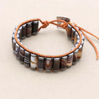 Inner Anchor: Coffee Striped Agate and Grounding Hematite Leather Wrap Bracelet