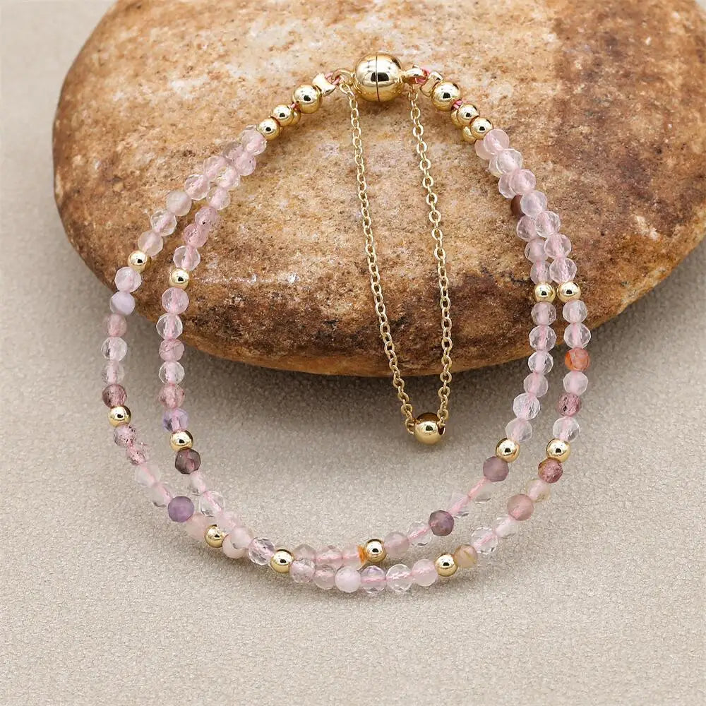 Handmade 3mm Faceted Super Seven Crystal Double-Layer Bracelet with Magnetic Clasp