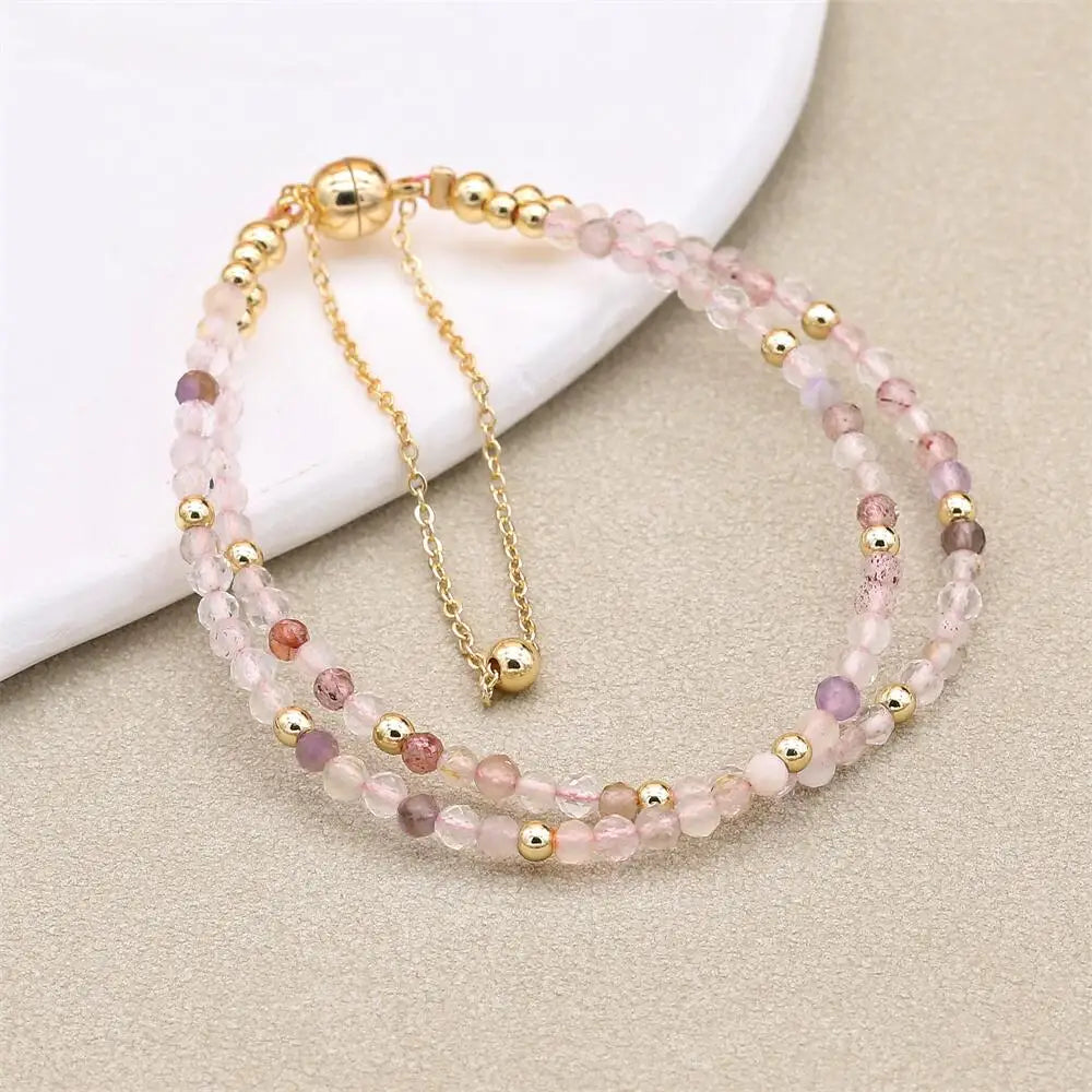Handmade 3mm Faceted Super Seven Crystal Double-Layer Bracelet with Magnetic Clasp