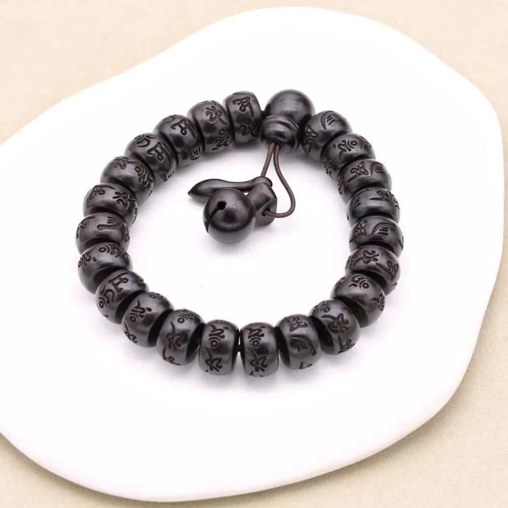 Lightning-Struck Jujube Wood Six-Syllable Mantra Bracelet: Protection & Blessing