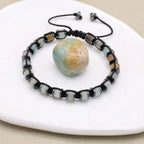 Unisex Amazonite & Hematite Disc Braided Bracelet | Adjustable
