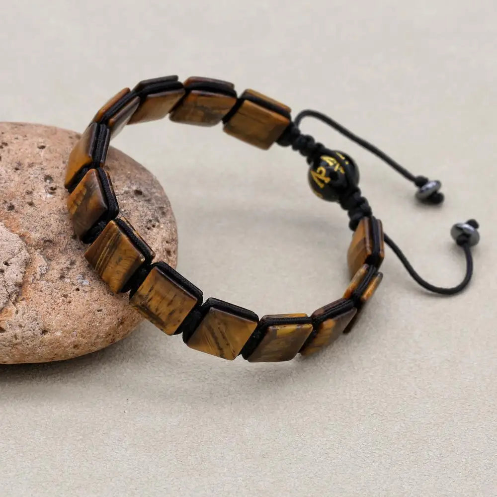 Handmade Square Tiger's Eye Braided Bracelet | Unisex Spiritual Mantra Jewelry