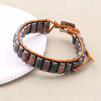 Strength and Serenity Indian Agate Hematite Leather Wrap Bracelet