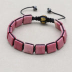 Handmade 10mm Square Rhodonite Beaded Braided Bracelet with Six-Sword Mantra Agate Adjustable
