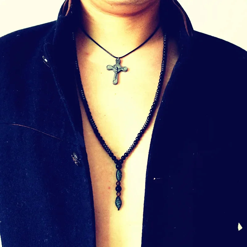 Men's Matte Onyx & Hematite Grounding Necklace: Strength and Inner Balance