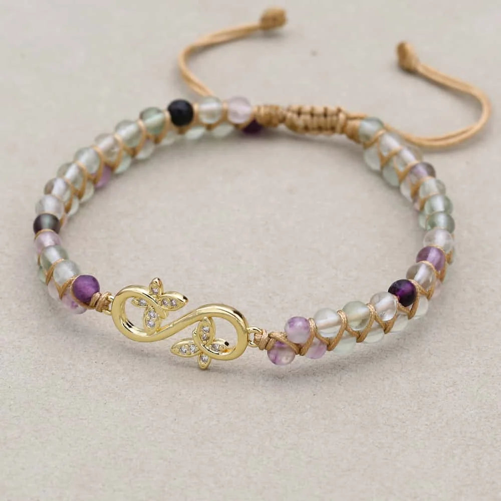 Infinity Butterfly Rainbow Fluorite Bracelet: Eternal Transformation & Focus