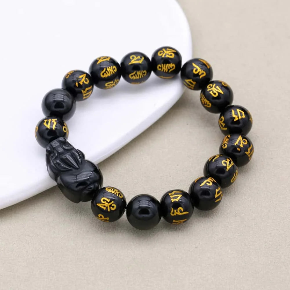 Wealth and Protection: Obsidian Pi Xiu Mantra Absolute Shield Bracelet