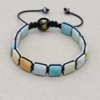 Handmade 10mm Square Amazonite Braided Bracelet Unisex Spiritual Mantra Jewelry Adjustable