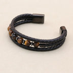 8mm Tiger Eye Hematite Multilayer Braided Leather Bracelet for Men Women