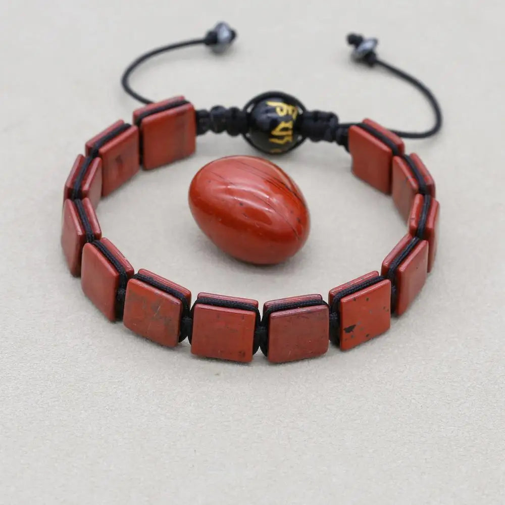 Unisex 10mm Square Red Jasper Braided Bracelet with Mantra Agate