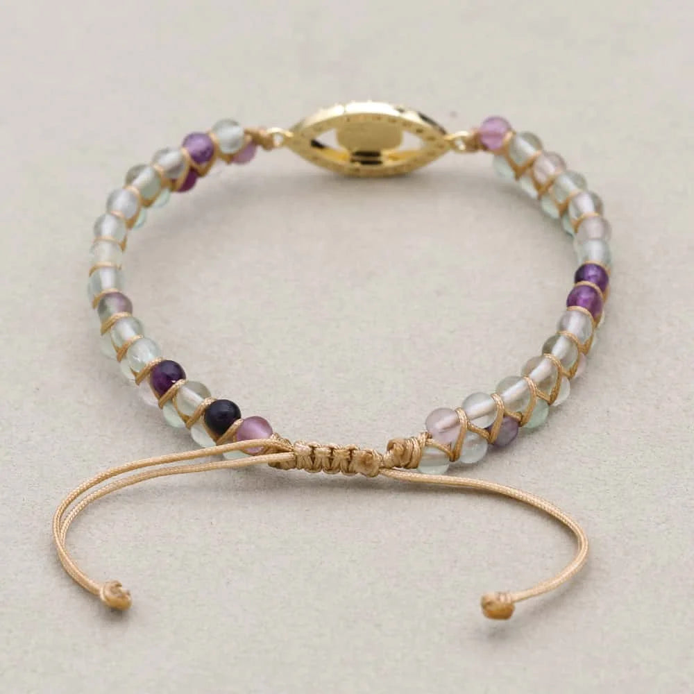 Natural Fluorite Double-Layer Evil Eye Bracelet: Clarity & Protection (Unisex)