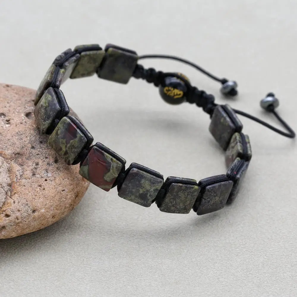 Unisex 10mm Square Dragon Blood Stone Braided Bracelet