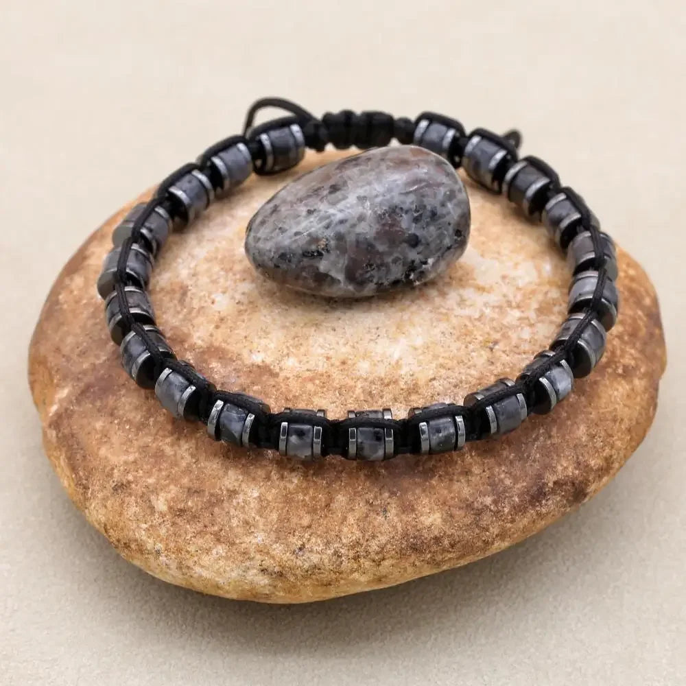 Awaken and Protect: Black Labradorite Hematite Grounding Woven Bracelet