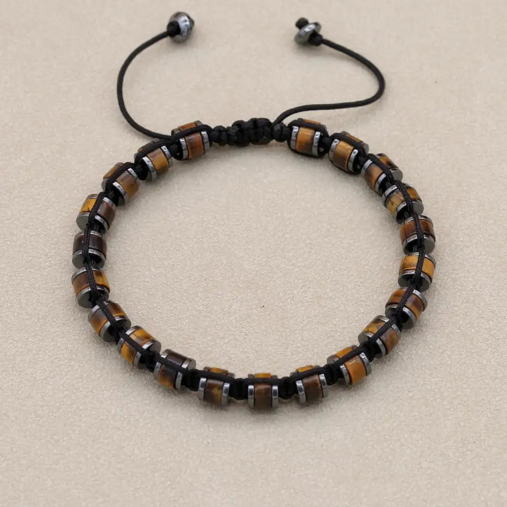Unisex Tiger's Eye and Hematite Disc Braided Bracelet