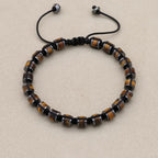 Unisex Tiger's Eye and Hematite Disc Braided Bracelet