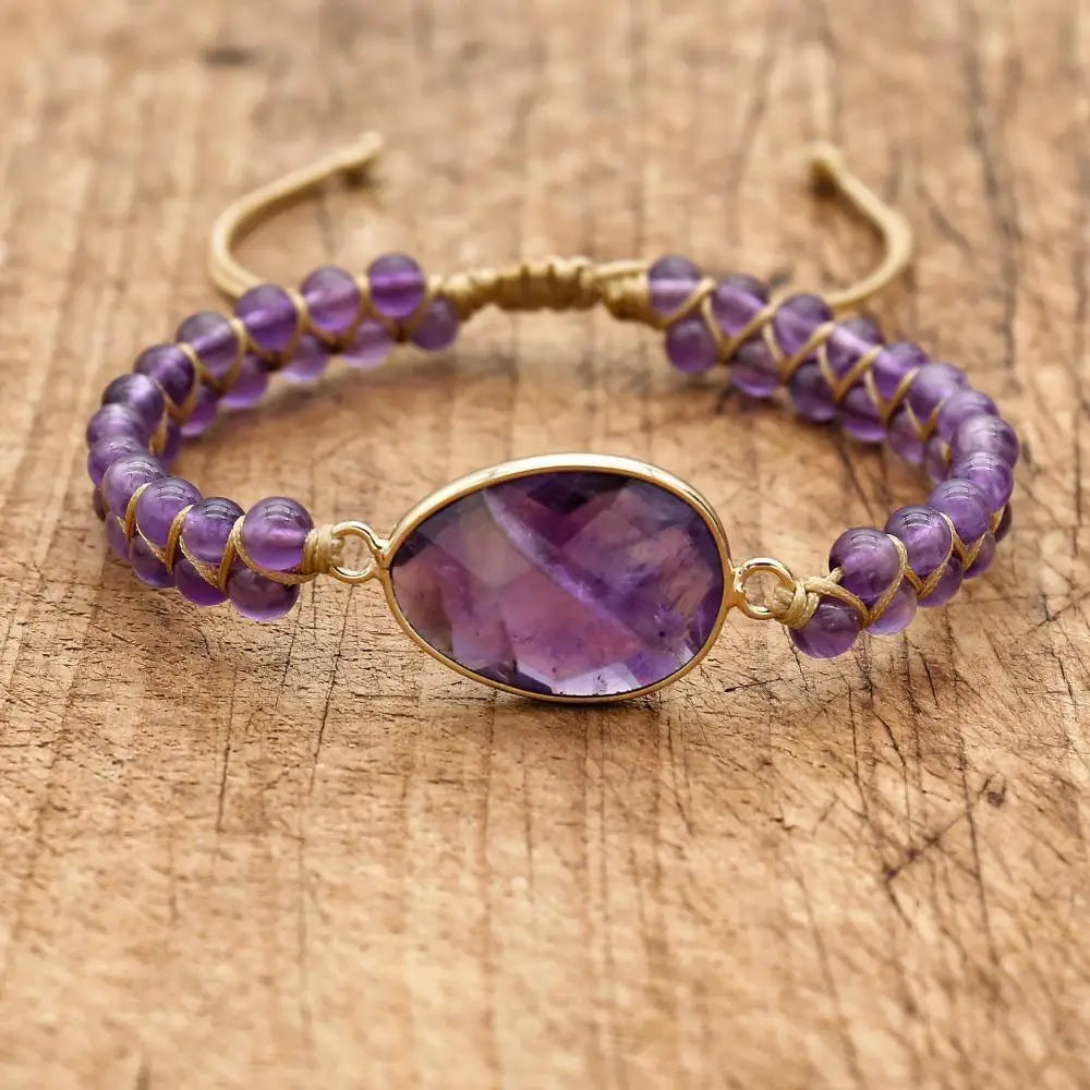 Tranquility and Intuition Amethyst Double Layer Braided Bracelet