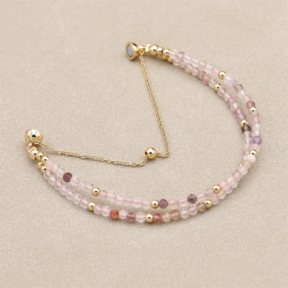 Handmade 3mm Faceted Super Seven Crystal Double-Layer Bracelet with Magnetic Clasp