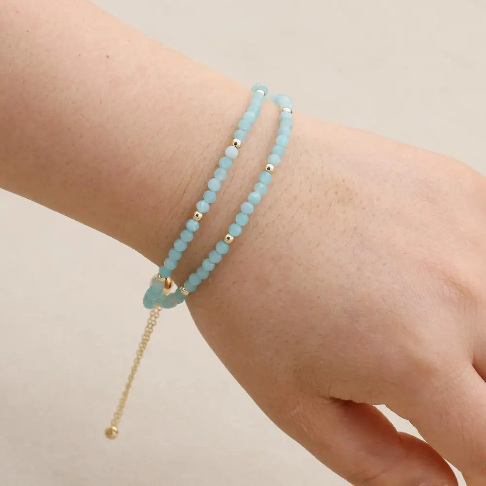 Handmade 3mm Faceted Amazonite Double-Layer Bracelet with Magnetic Clasp
