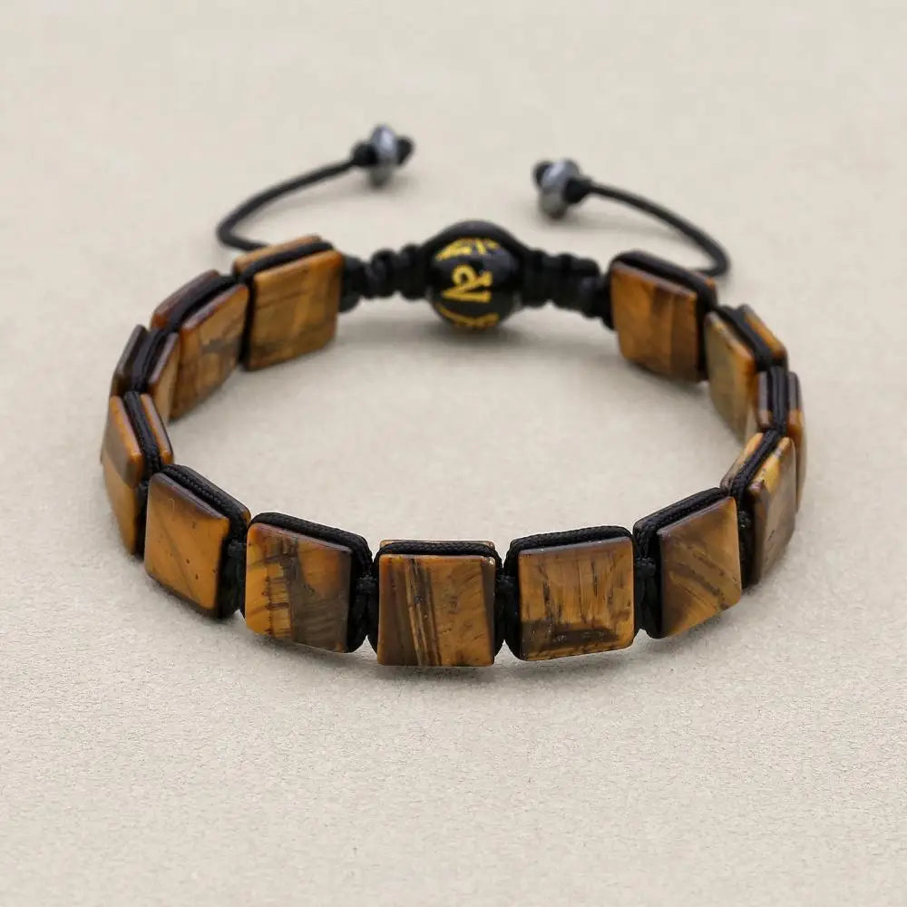Handmade Square Tiger's Eye Braided Bracelet | Unisex Spiritual Mantra Jewelry