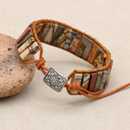 Picasso Jasper Leather Wrap Bohemian Bracelet for Men and Women