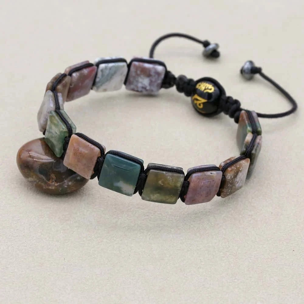 Handmade Indian Agate Square Bead Mantra Bracelet