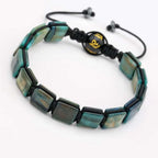 Handmade 10mm Square Blue-Green Tiger's Eye Braided Bracelet Unisex Spiritual Mantra Jewelry