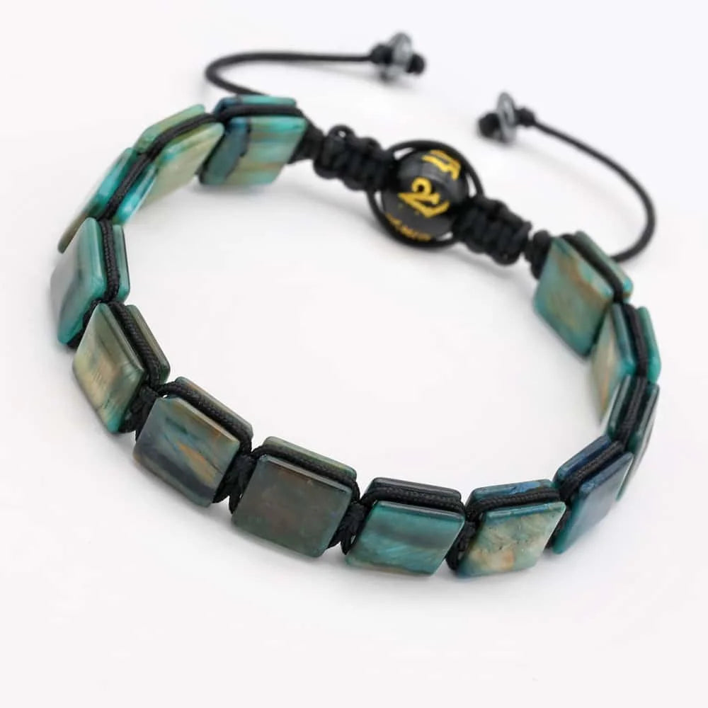 Handmade 10mm Square Blue-Green Tiger's Eye Braided Bracelet Unisex Spiritual Mantra Jewelry