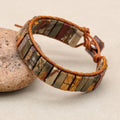 Picasso Jasper Leather Wrap Bohemian Bracelet for Men and Women