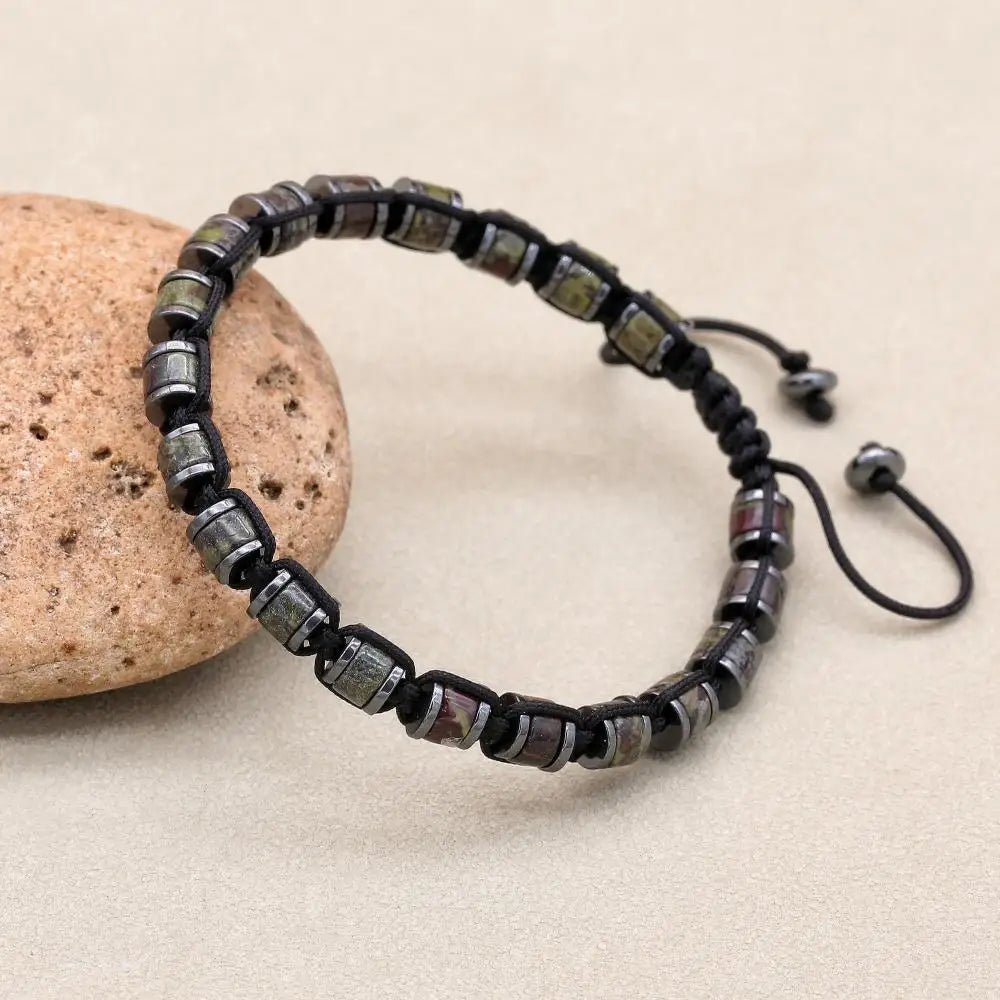 Dragon Blood Stone and Hematite Disc Braided Bracelet