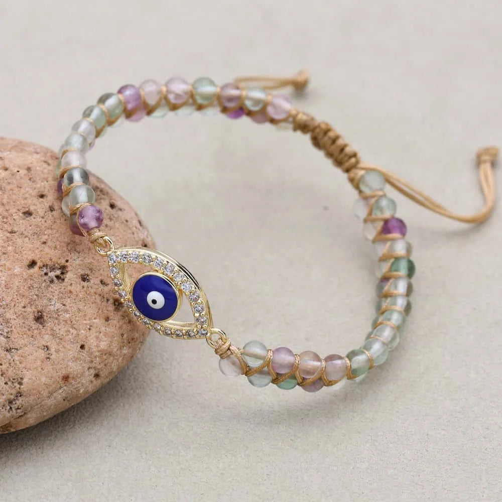 Golden Marquise Evil Eye Fluorite Bracelet: Mental Balance & Protection