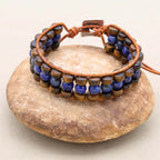 Wisdom and Courage: Lapis Lazuli Tiger's Eye Woven Leather Bracelet