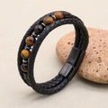 8mm Tiger Eye Hematite Multilayer Braided Leather Bracelet for Men Women