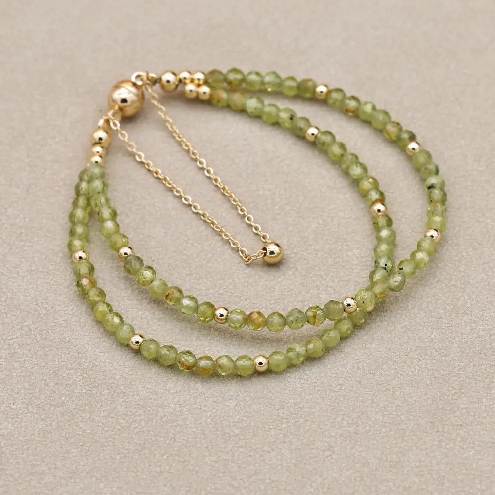 Handmade 3mm Faceted Green Amethyst (Prasiolite) Double-Layer Bracelet