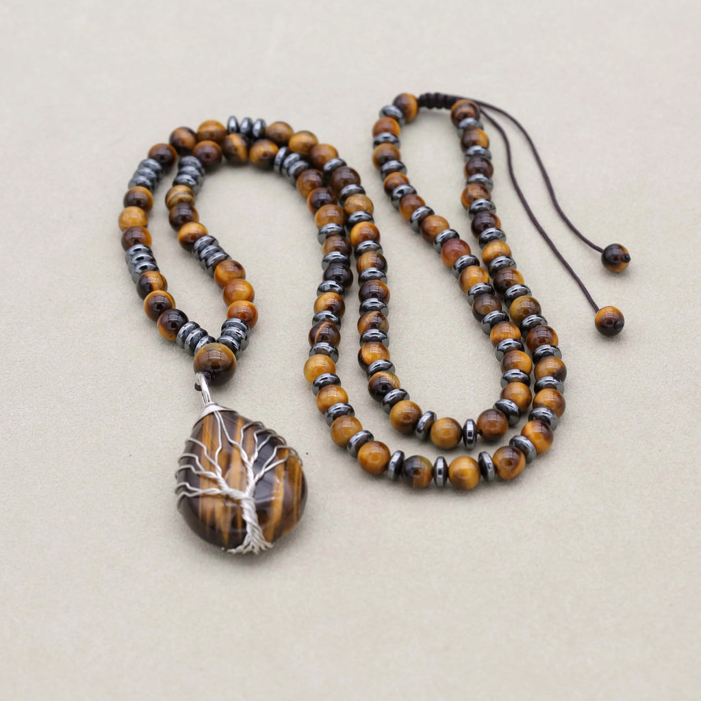 Tiger's Eye Courage Necklace: Tree of Life Protection & Vitality (Unisex)