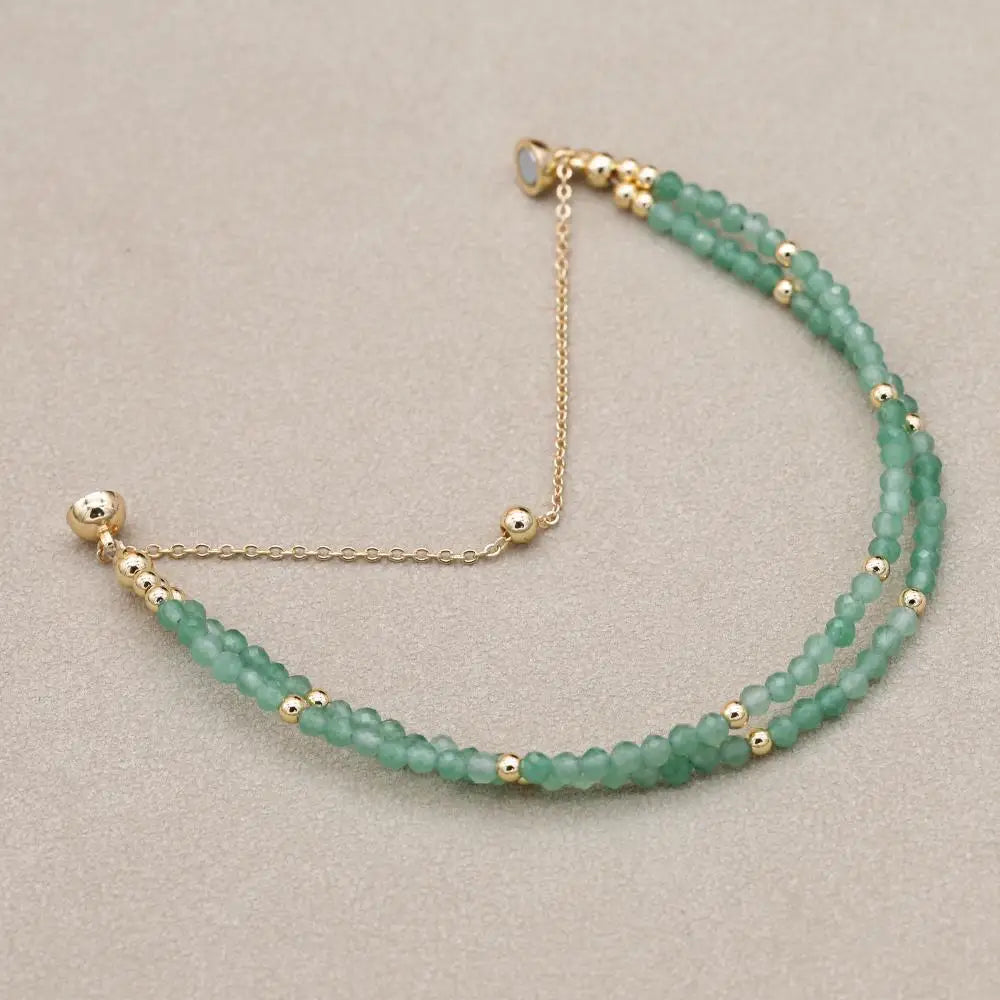 Handmade 3mm Faceted Green Aventurine Double-Layer Bracelet with Magnetic Clasp
